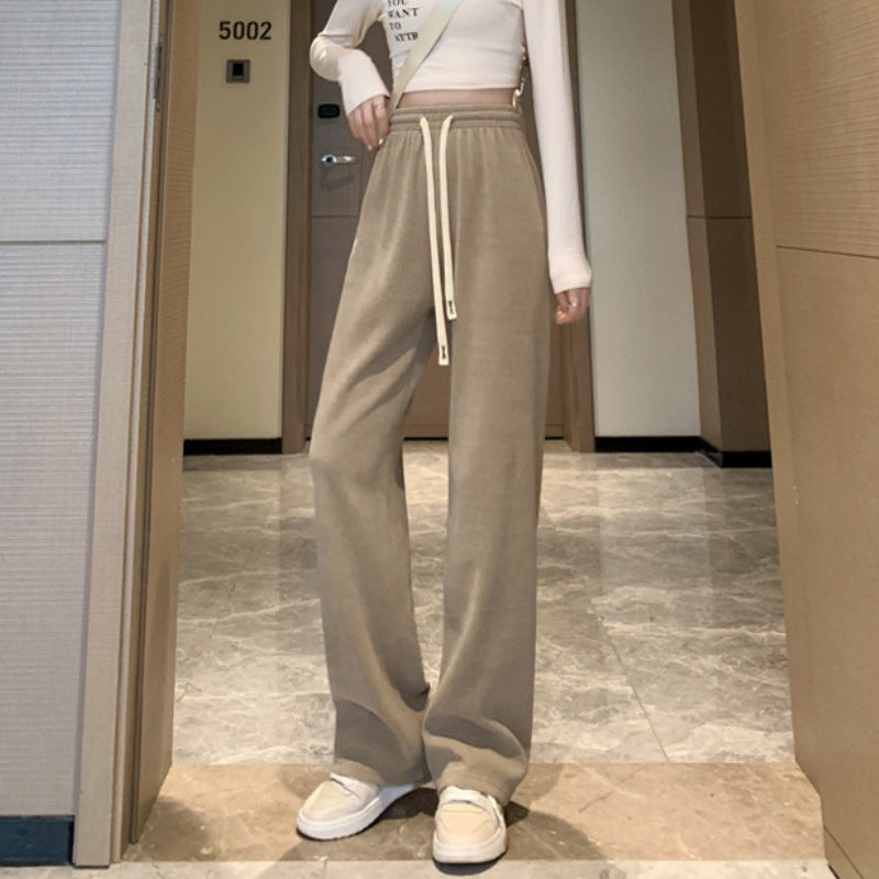 Loose cord pants with wide leg