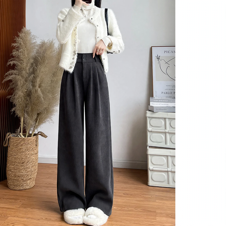 Women's corduroy pants, straight cut, high waist, lined