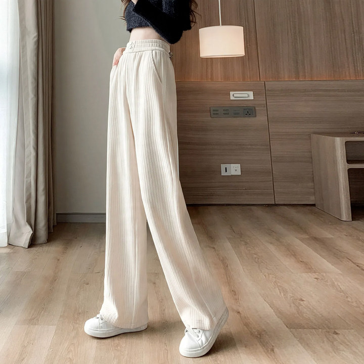 Cord pants for women, wide cut, high waist