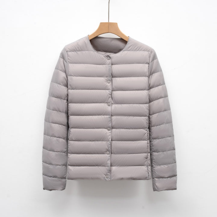 Light women's padded jacket with round neck