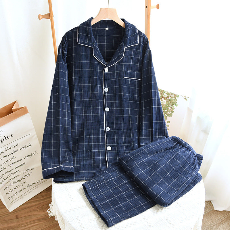 Men's house suit made of cotton gauze, checkered