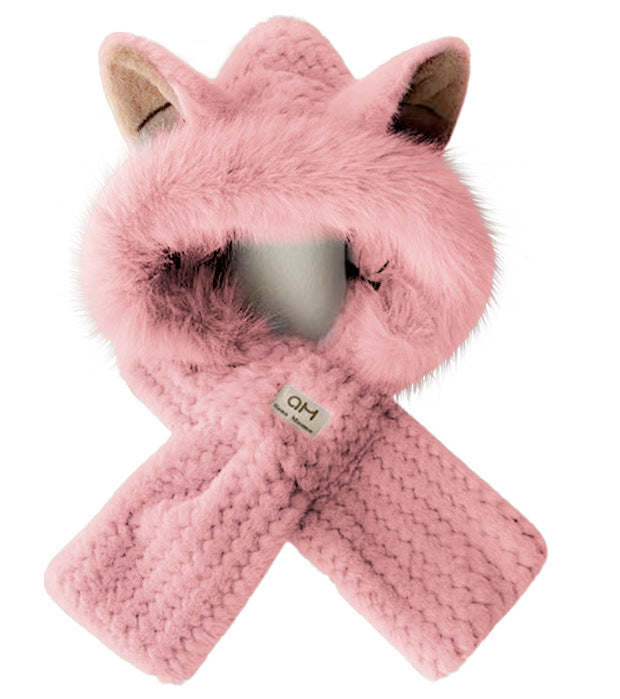 Plush hooded scarf, 2-piece set, lined