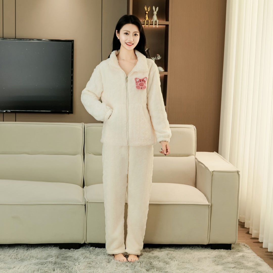 Women's Loungewear Set, Flannel, Lined, with Zipper