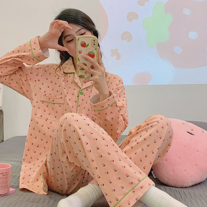 Women's Pajama Set, long-sleeved with heart pattern