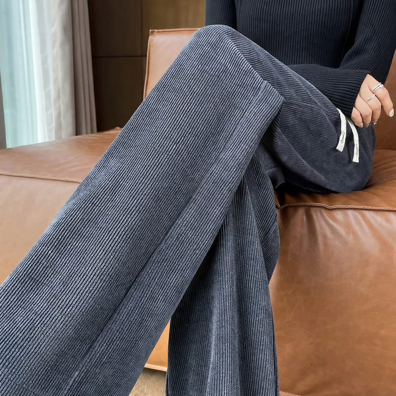 Chenille wide pants for women, straight cut