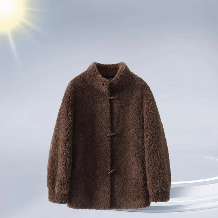 Women's wool coat with toggle buttons, mid-length