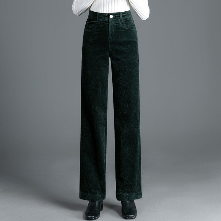 Straight-cut corduroy trousers with high waistband