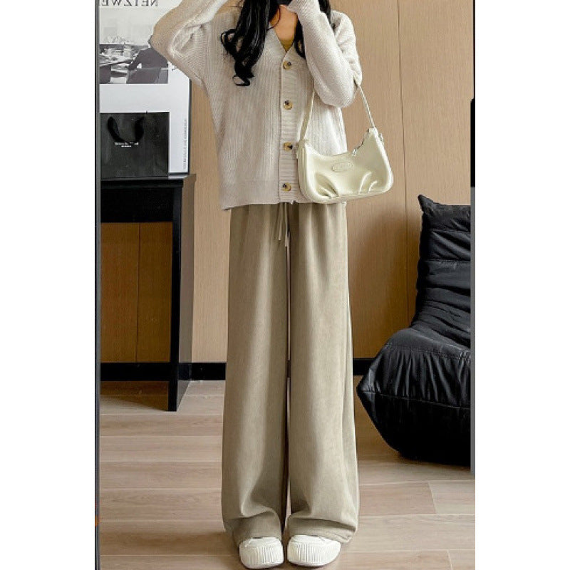 Ladies corduroy pants with wide leg, lined