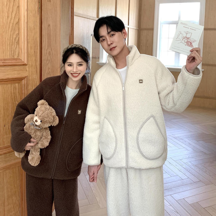 Lamb fleece imitation loungewear with zipper, unisex
