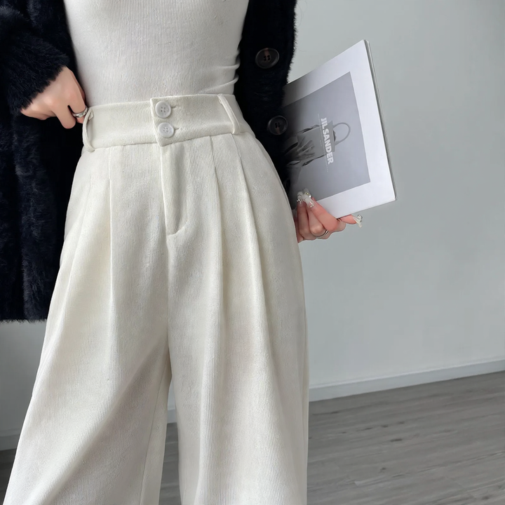 Women's corduroy trousers, padded, straight cut