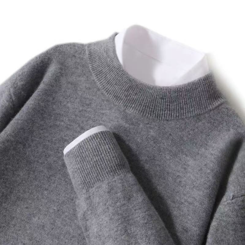 Men's wool pullover, stand-up collar, 100% wool, big sizes