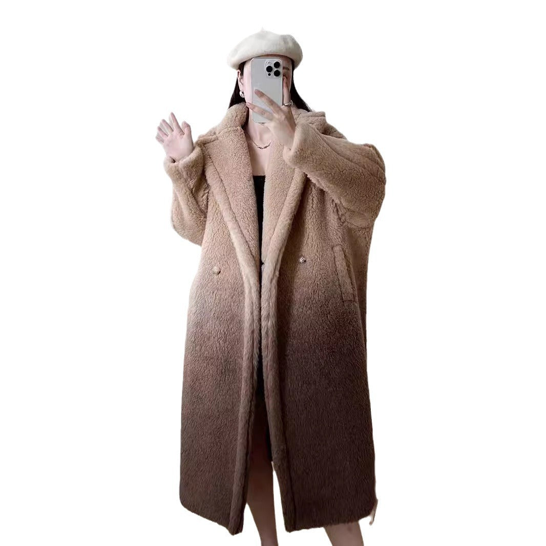 Women's Teddy Coat, mid-length, alpaca wool, gradient