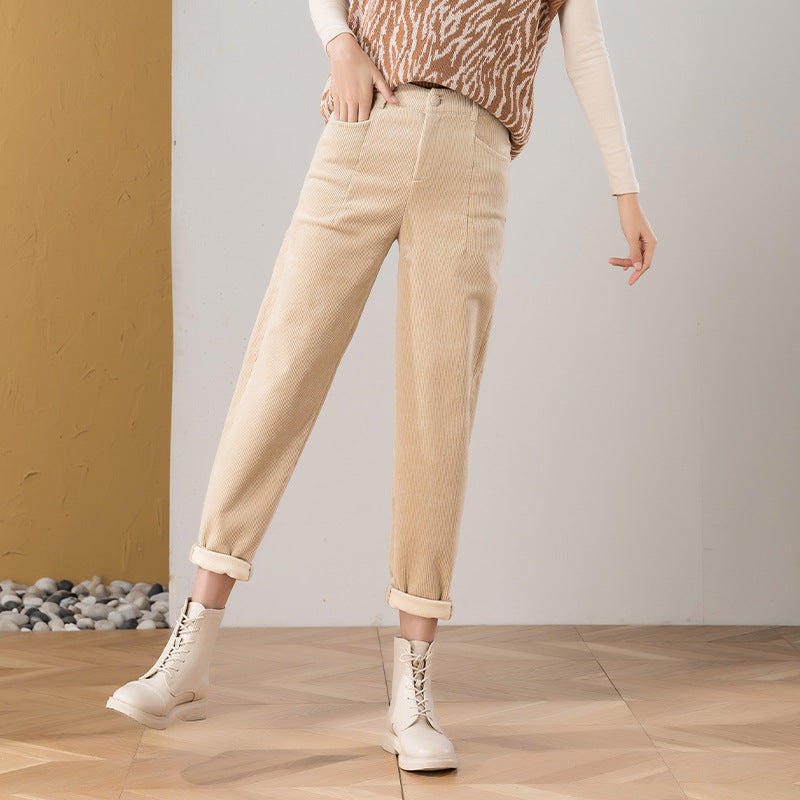 Loose-fitted cord harembottoms
