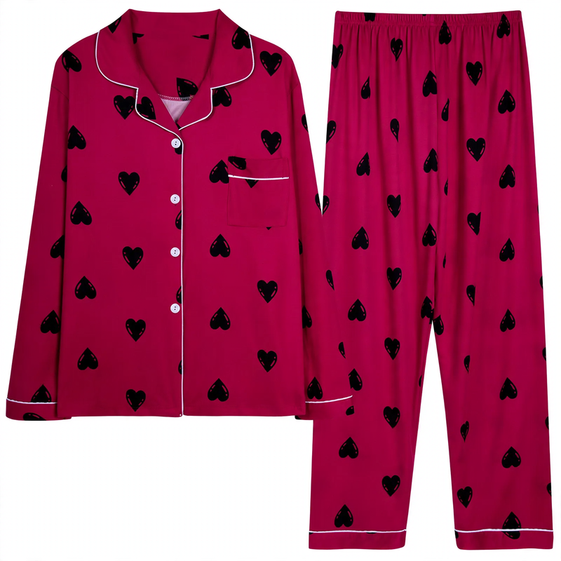 Women's pajamas, long-sleeved, checkered design