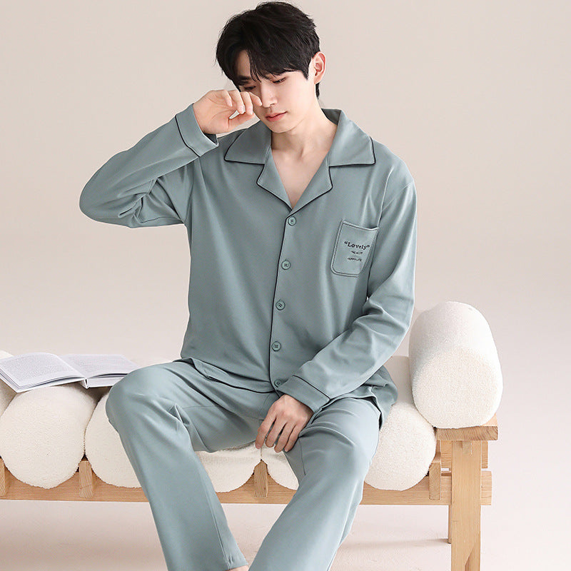 Pair-Pajama-Set, Cotton, Long Sleeve, with Chest Padding