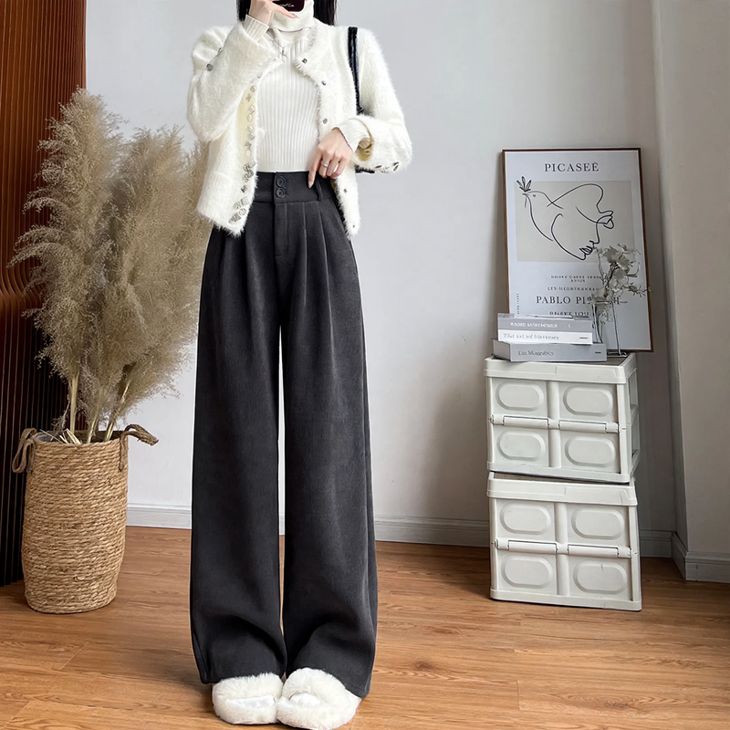Women's corduroy pants, wide cut, straight fit