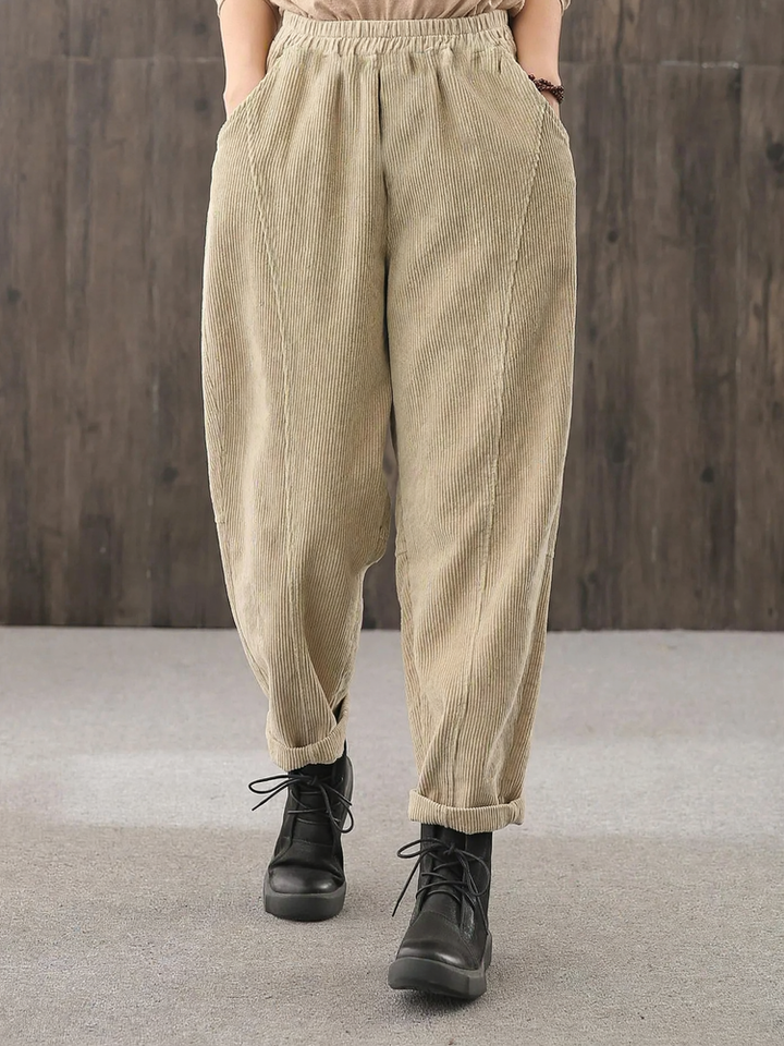 Women's cord pants, high cut, loose fit