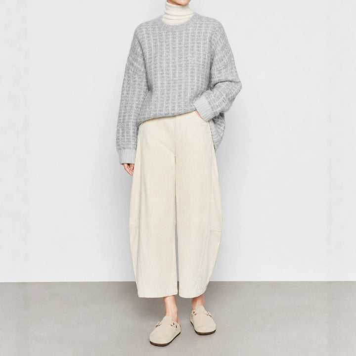 Women's corduroy pants with high waist, 7/8 length