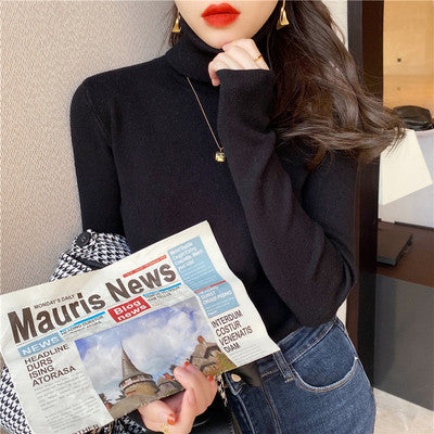 Women's knitted pullover with stand-up collar, slim fit