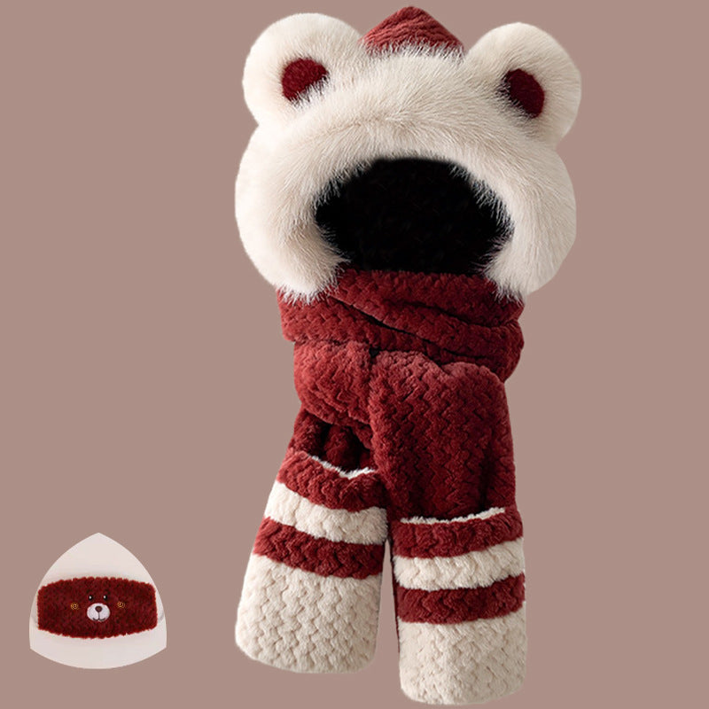 Fluffy set consisting of hat with fox ears and scarf