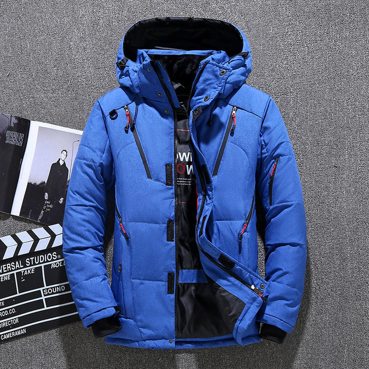 Padded men's down jacket with many pockets