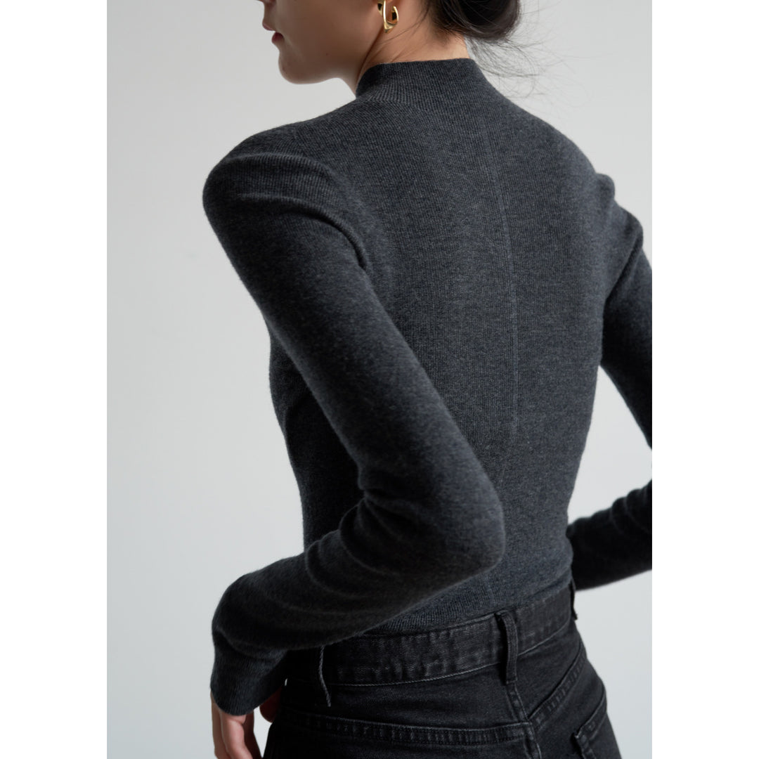 Women's wool knit sweater with stand-up collar