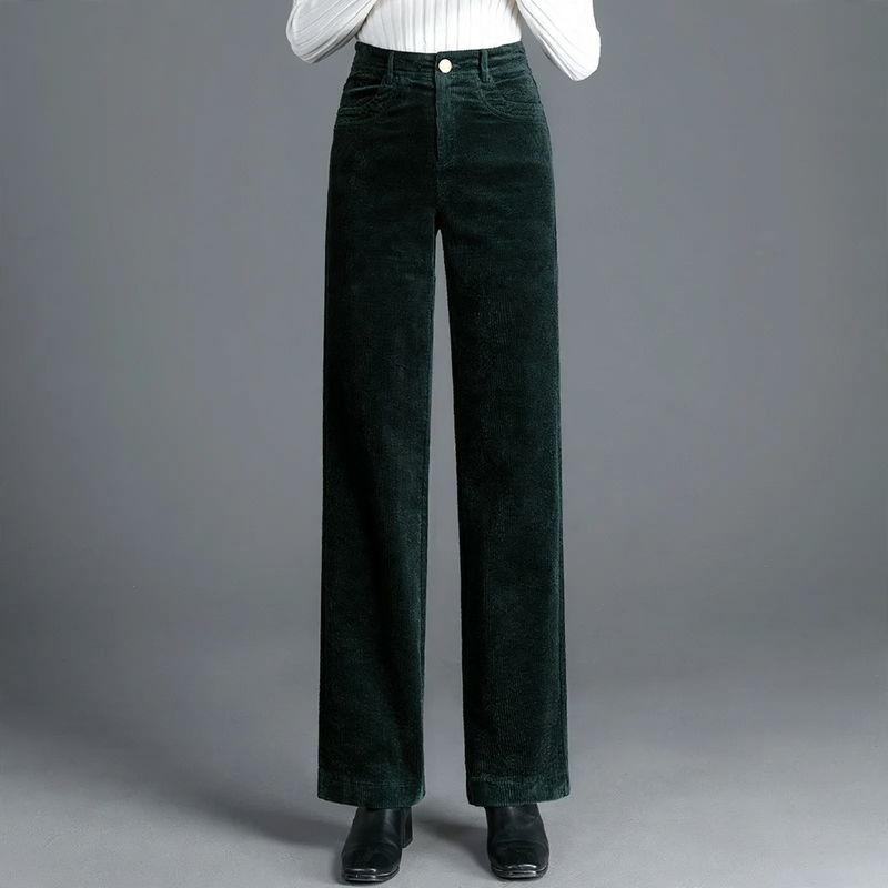 Padded corduroy trousers for women, high-cut, straight fit