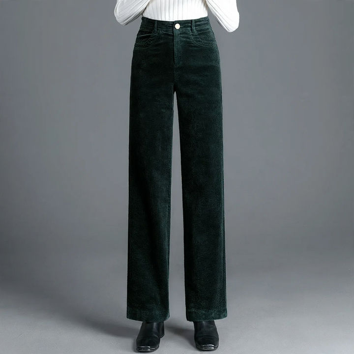 Padded corduroy trousers for women, high-cut, straight fit