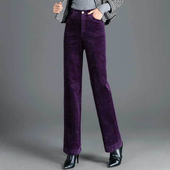 Padded corduroy trousers for women, high-cut, straight fit