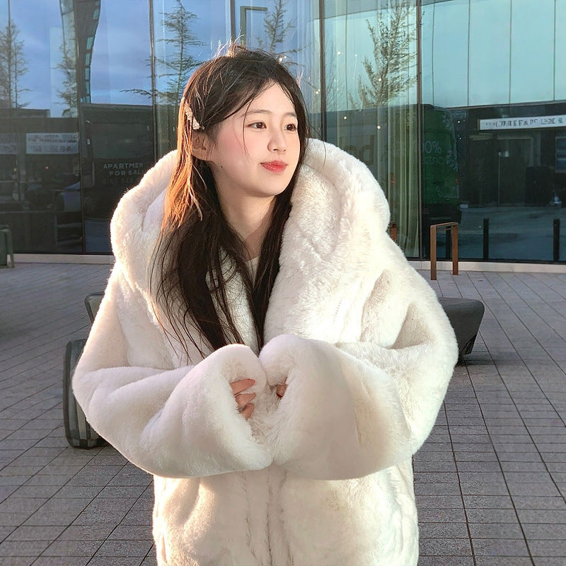 Women’s coat made of rabbit and lamb fur, mid-length