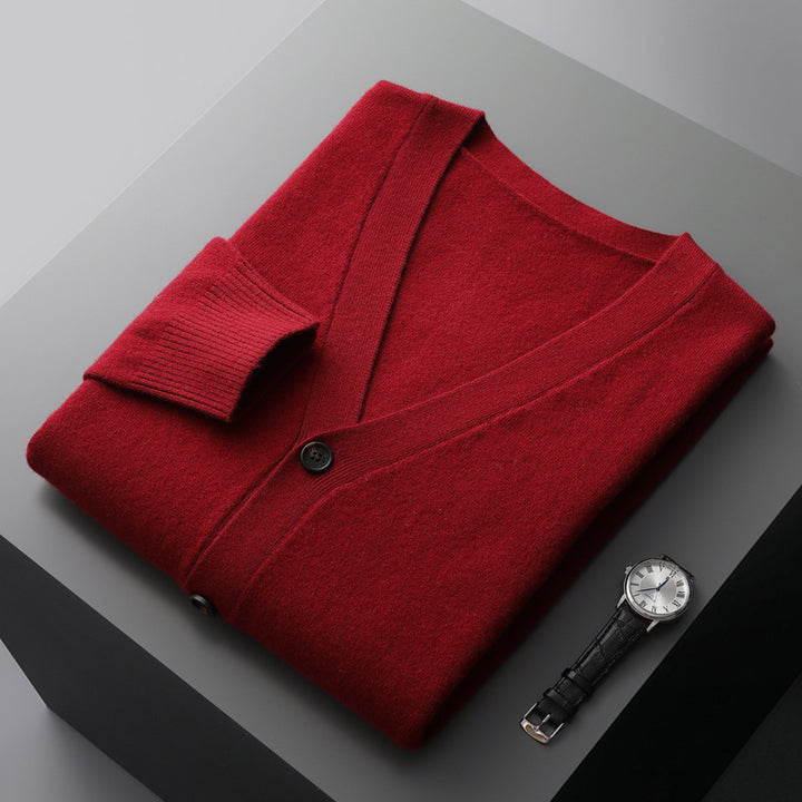 Men's cardigan with V-neck, wool