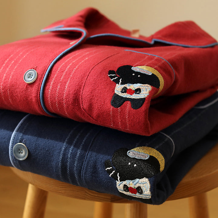 Pair-pajamas made of cotton flannel, striped