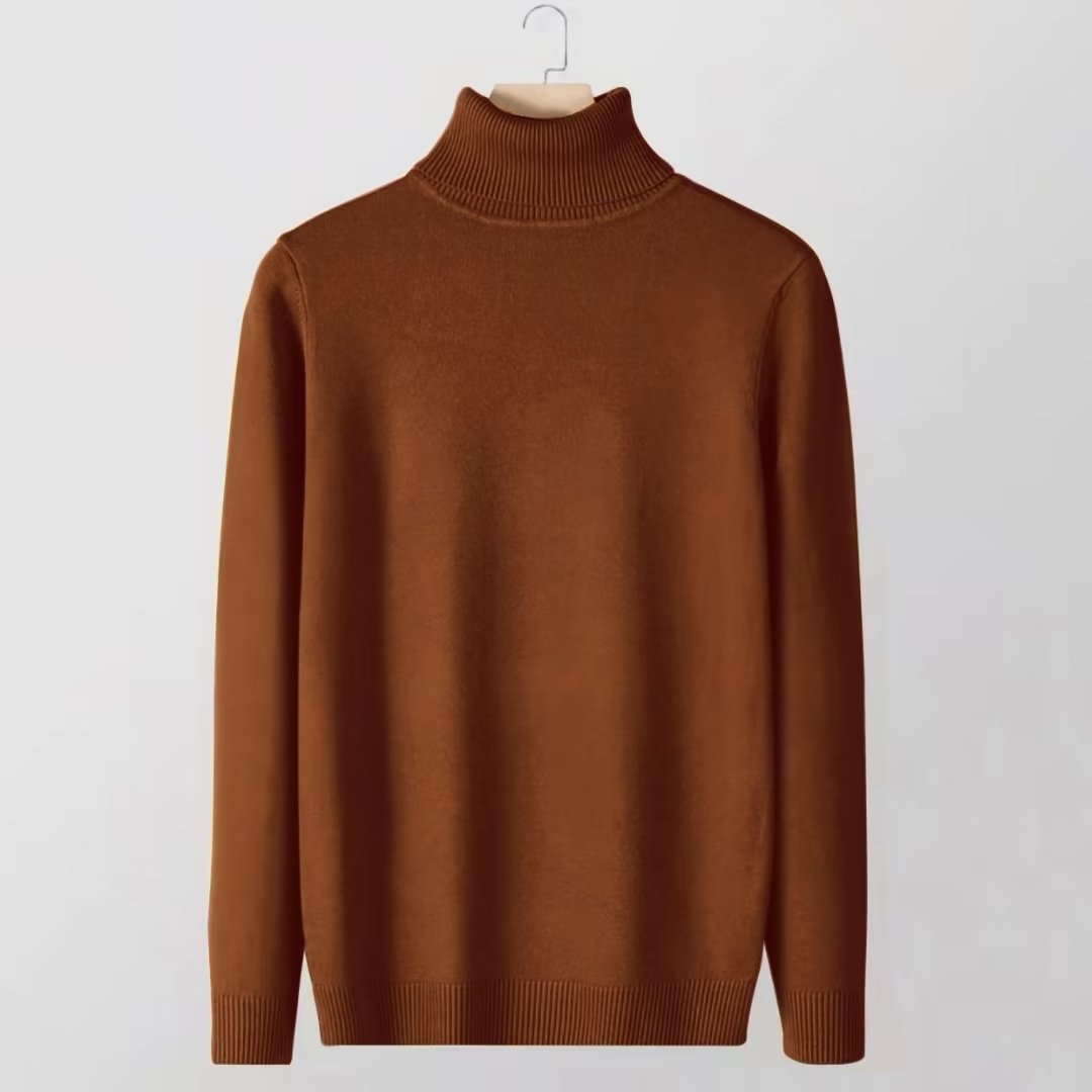 Men's knit sweater with high collar, slim fit