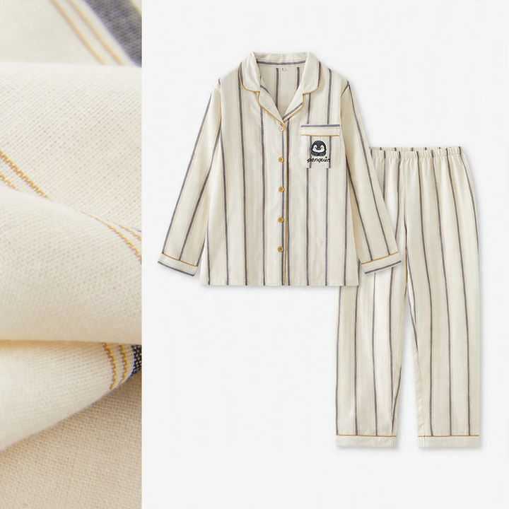 Cotton pajama set for couples, striped