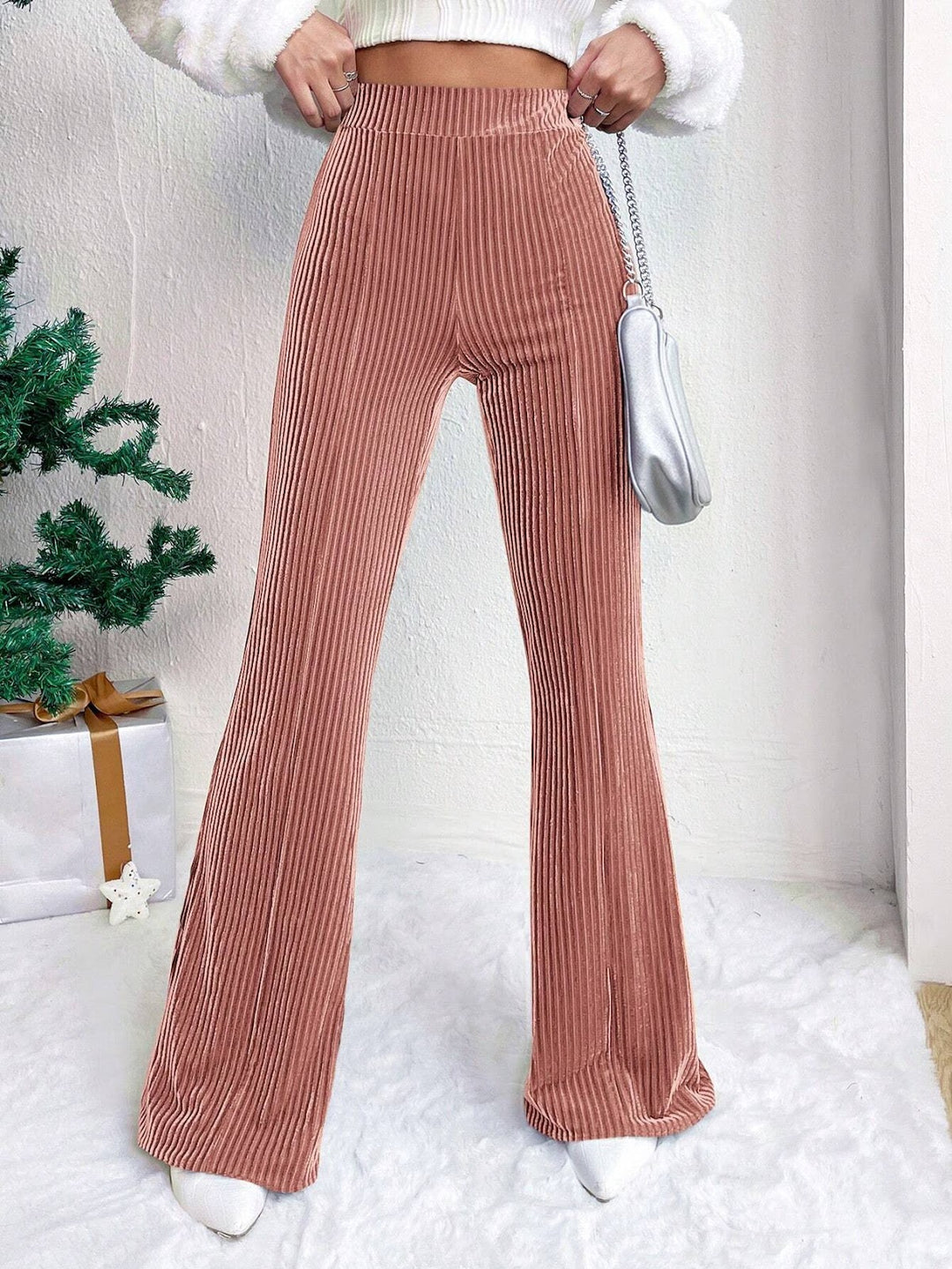 Women's corduroy pants with high waistband and flared leg