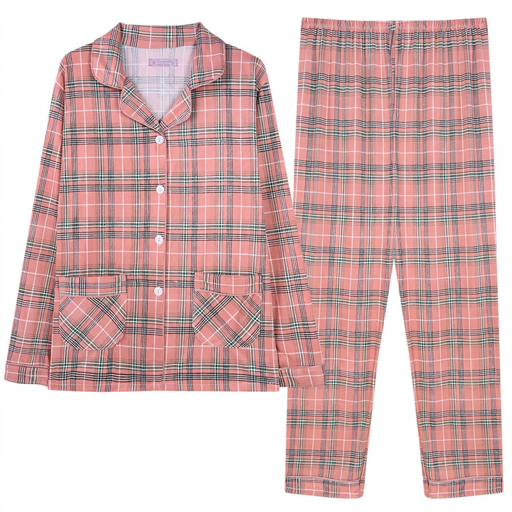 Women's pajamas, long-sleeved, checkered design