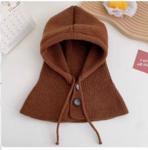 Knit hat with scarf, solid color, warm, 2-in-1 set