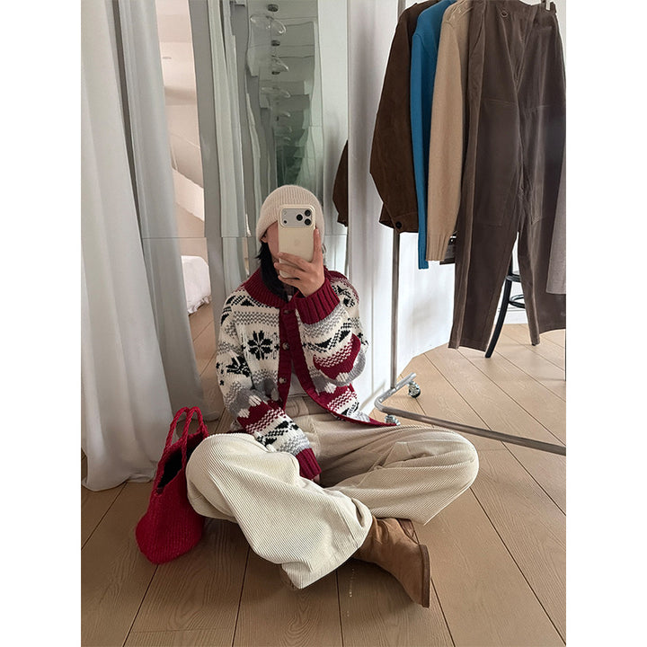Cord pants with high waistband and wide leg