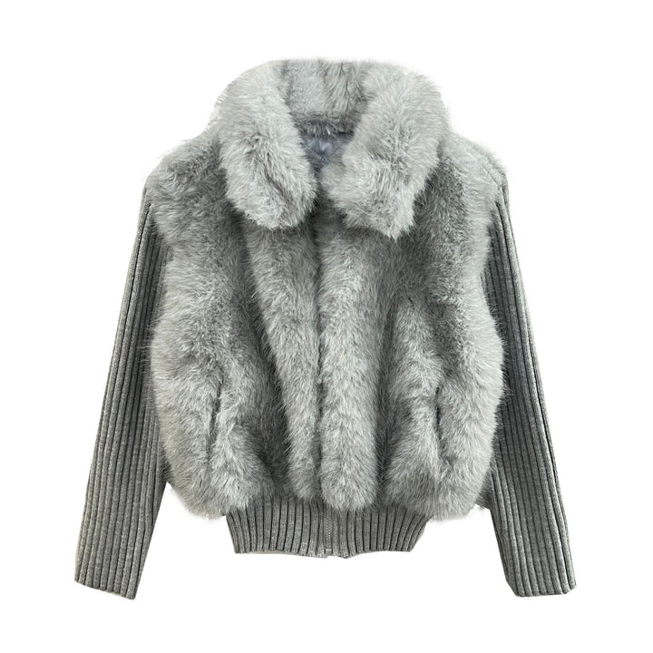 Cardigan with faux fur trim and lapel collar