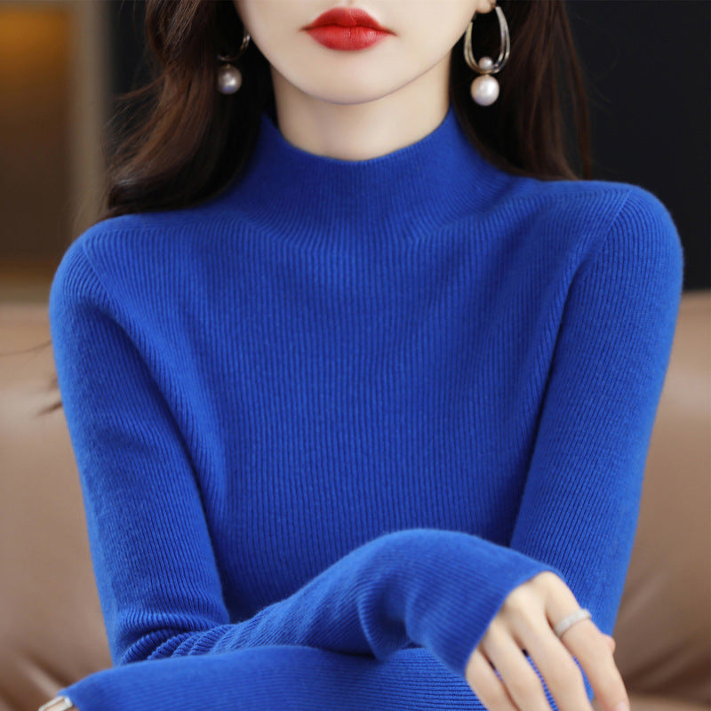 Women's Cashmere Sweater, seamless, 100% wool, stand-up collar