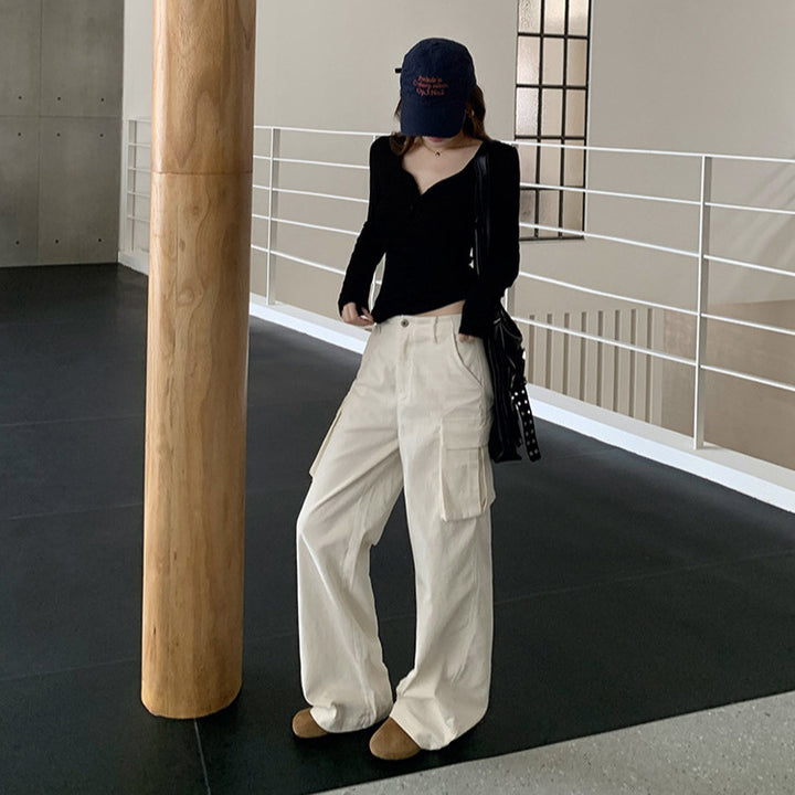 Loose corduroy casual pants made of cotton, straight cut