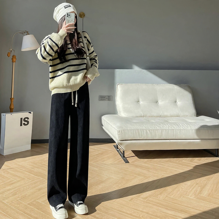 Cord trousers with wide leg for women