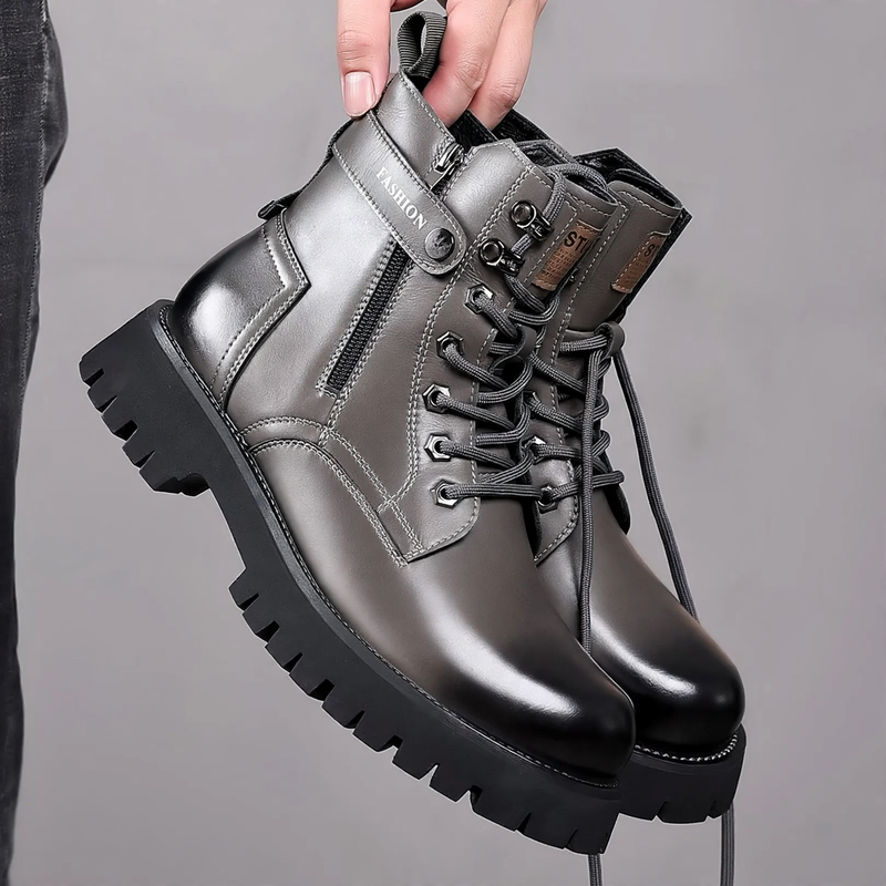 Men's leather boots, lined, with platform