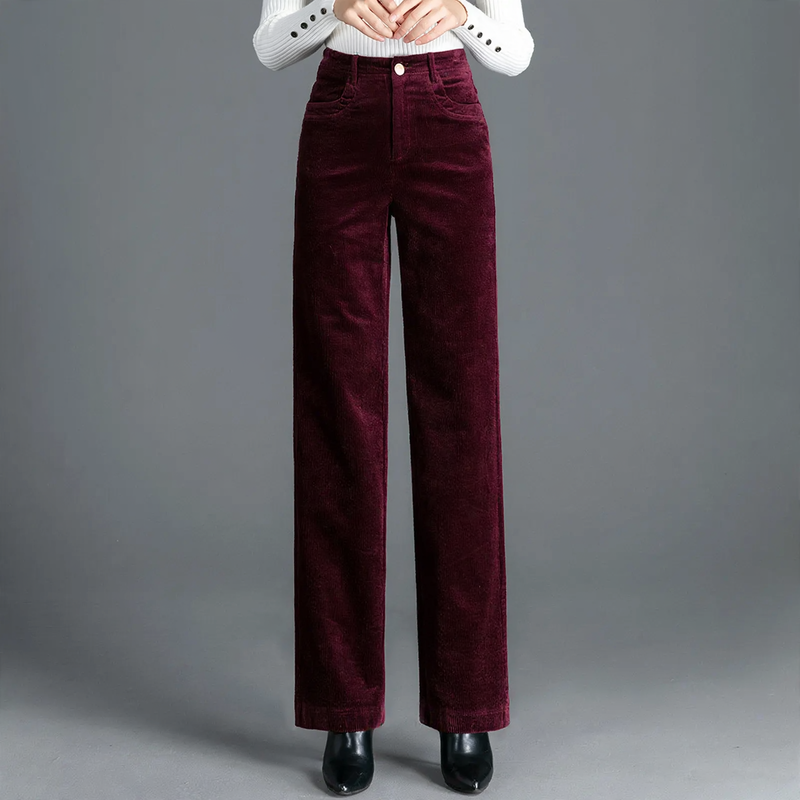 Padded corduroy trousers for women, high-cut, straight fit