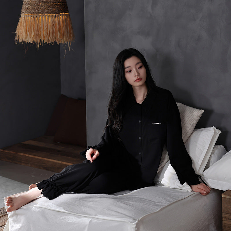 Cotton pajama set with button placket, long sleeves