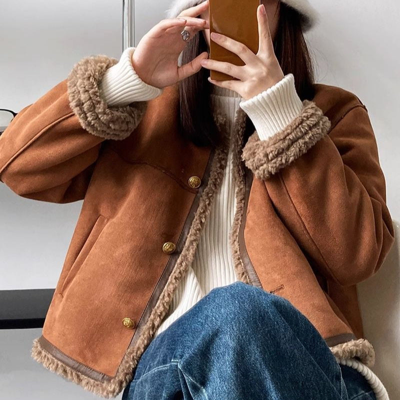 Ladies' winter jacket, plush appearance, lined, casual style