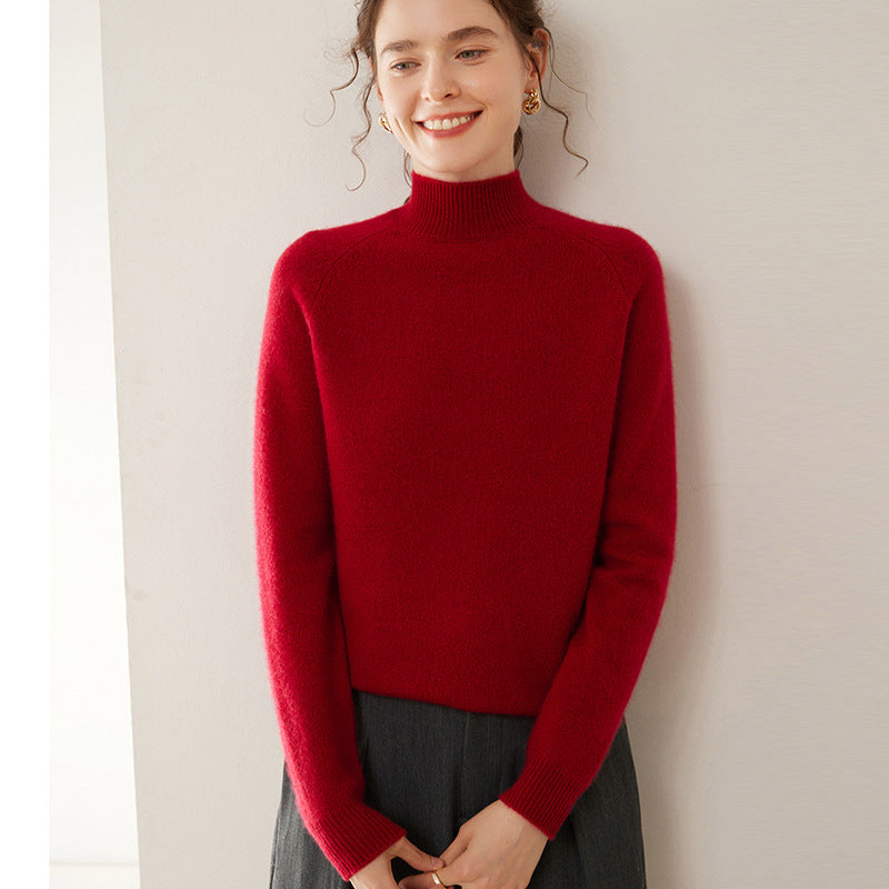 Women's cashmere sweater, stand-up collar, soft and figure-flattering
