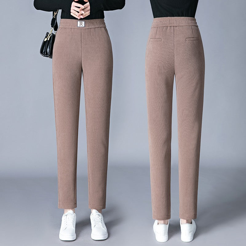 Women's corduroy pants, lined, high-waisted, casual fit