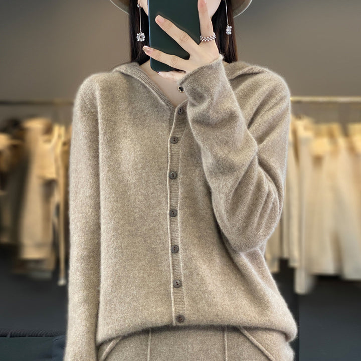Women’s merino wool cardigan with hood