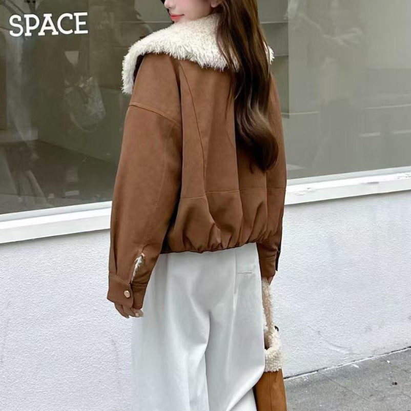 Women’s coat, suede look, plush lapels, lined